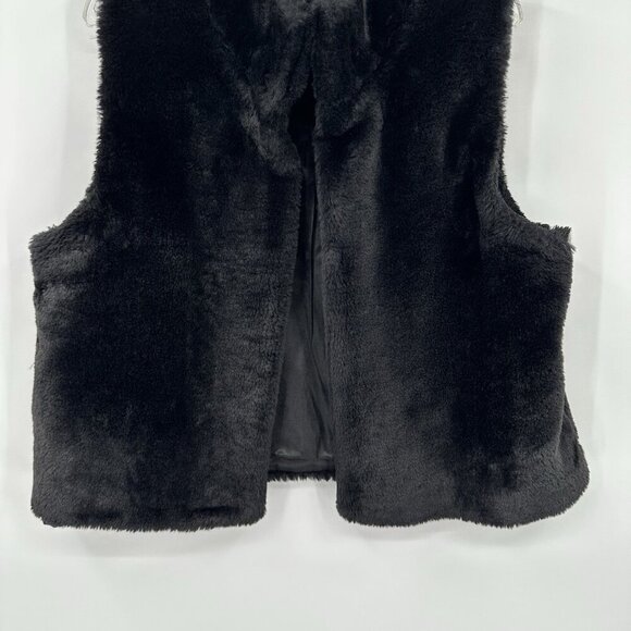 TALBOTS faux fur vest coat jacket sleeveless outerwear casual black L XL - Picture 3 of 6
